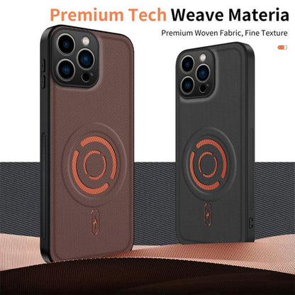 WANLONFENG Tech Fabric Texture Magnetic Phone Case with 2pcs Screen Films, For iPhone 16 Pro, For iPhone 16, For iPhone 15 Pro Max, For iPhone 15 Pro