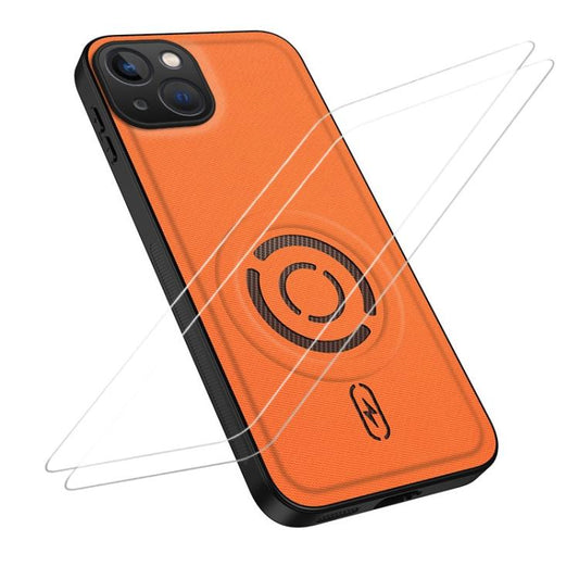 WANLONFENG Tech Fabric Texture Magnetic Phone Case with 2pcs Screen Films, For iPhone 15