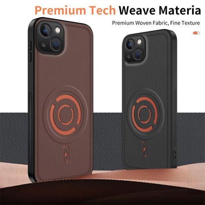 WANLONFENG Tech Fabric Texture Magnetic Phone Case with 2pcs Screen Films, For iPhone 15