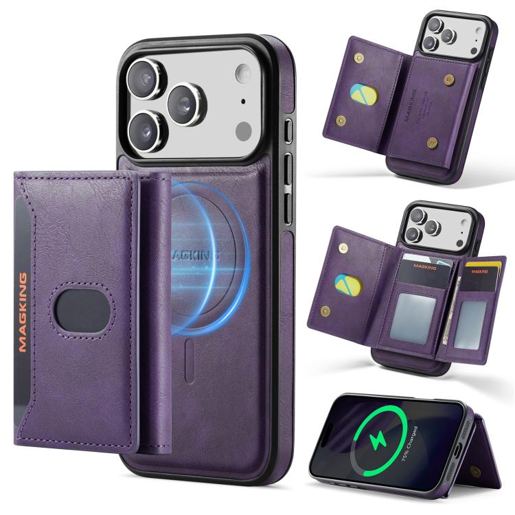 MAGKING K5 Series RFID Tri-fold Card Bag Detachable Magnetic Phone Case, For iPhone 17 Pro Max, For iPhone 17 Pro, For iPhone 17