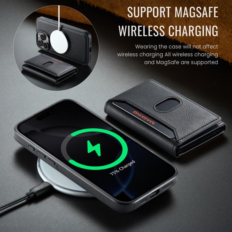 MAGKING K5 Series RFID Tri-fold Card Bag Detachable Magnetic Phone Case, For iPhone 16 Pro Max, For iPhone 16 Pro, For iPhone 16