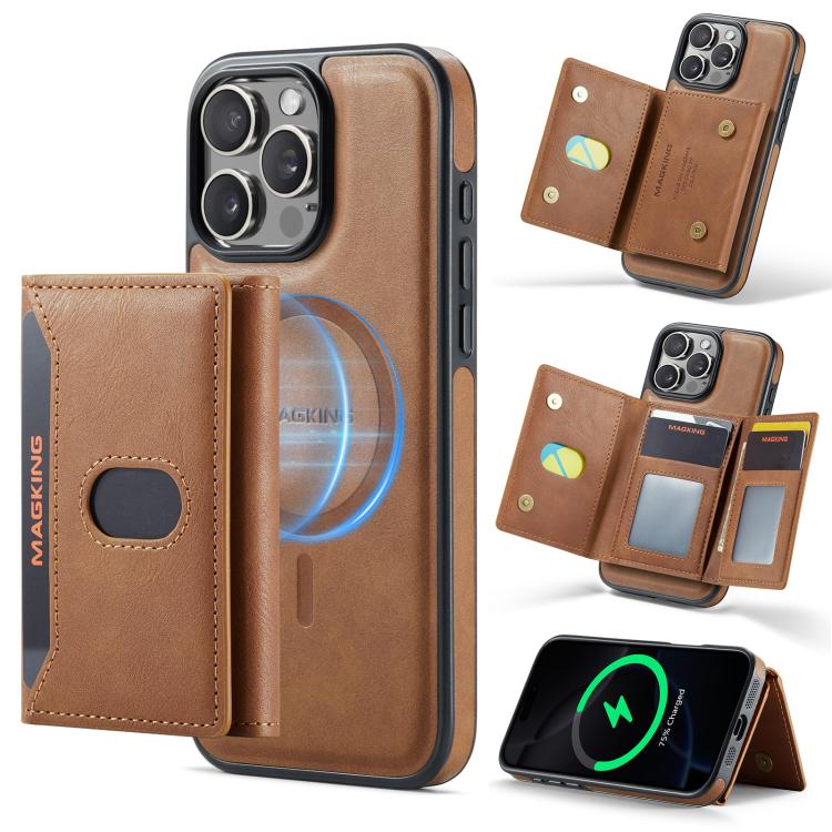 MAGKING K5 Series RFID Tri-fold Card Bag Detachable Magnetic Phone Case, For iPhone 16 Pro Max, For iPhone 16 Pro, For iPhone 16