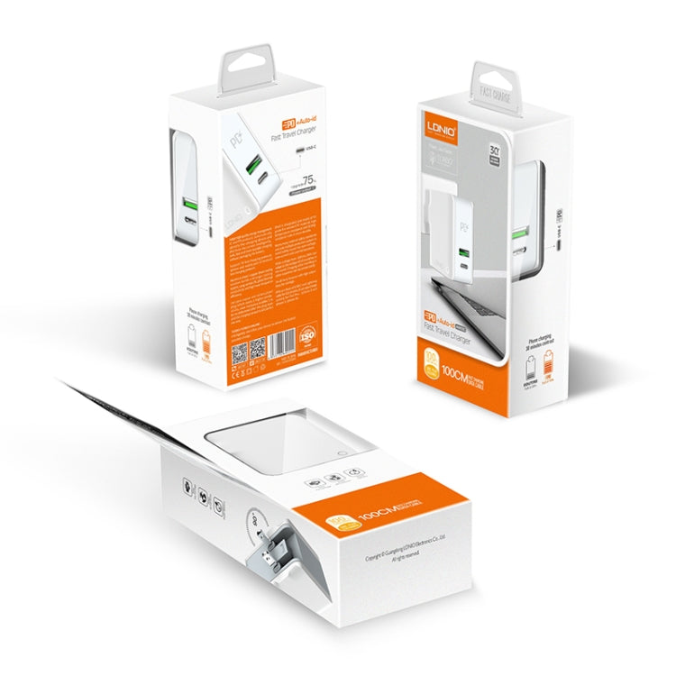 LDNIO A4403C 30W PD + Auto-id Foldable Fast Travel Charger with 1m Micro USB Cable, EU Plug, with Micro USB Cable