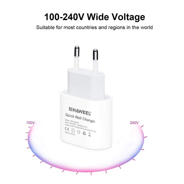 HAWEEL PD 20W Single USB-C / Type-C Interface QC Travel Charger, Support Full QC Protocol, EU Plug, QC Charger EU Plug