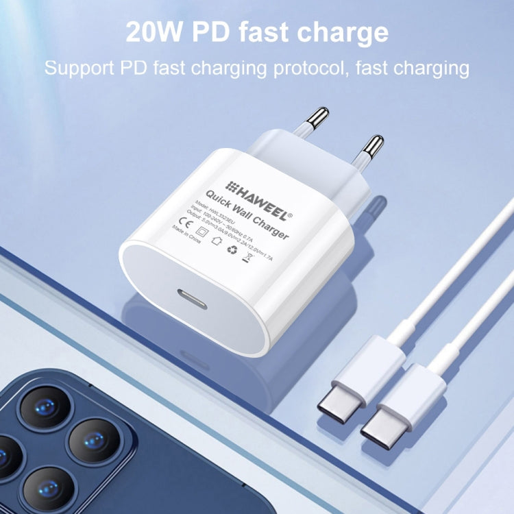 HAWEEL PD 20W Single USB-C / Type-C Interface QC Travel Charger, Support Full QC Protocol, EU Plug, QC Charger EU Plug