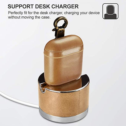 ICARER Cowhide Leather Anti-lost Dropproof Wireless Earphones Charging Box Protective Case for Apple AirPods 1/2, with Clasp