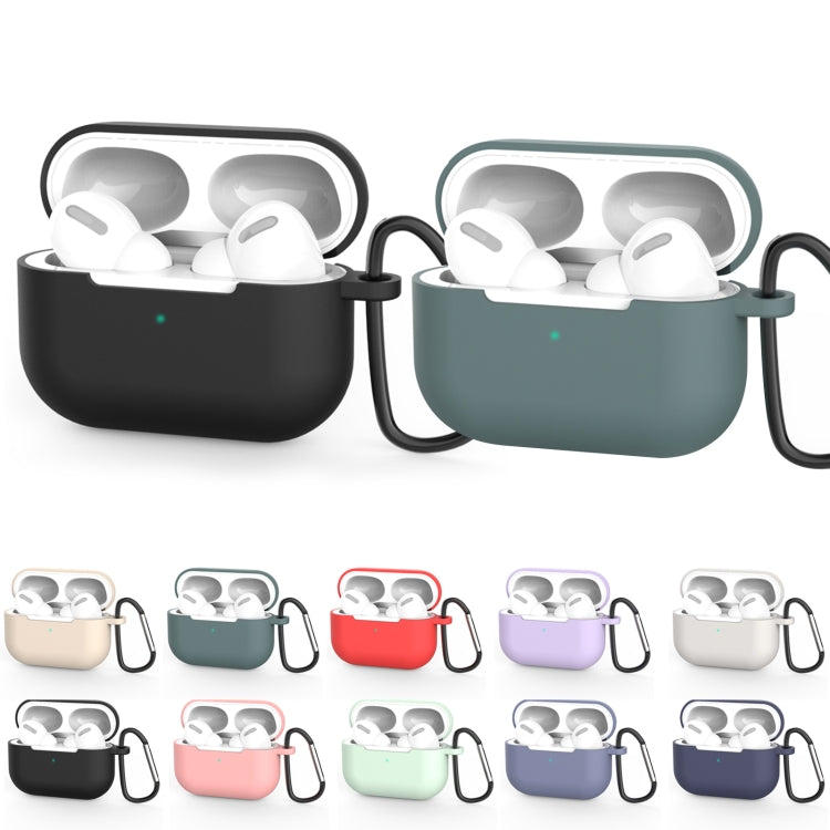 For AirPods Pro Silicone Wireless Earphone Protective Case Cover with Lanyard Hole & Carabiner