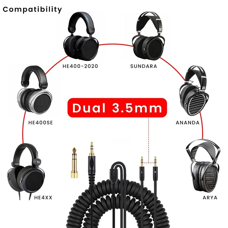 ZS0227 Headphone Dual 3.5mm Spring Audio Cable for Denon AH-D7100 7200 D600 D9200 5200