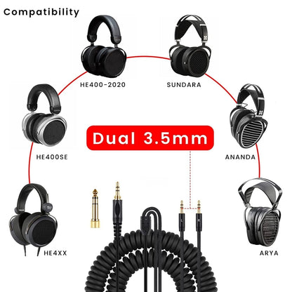 ZS0227 Headphone Dual 3.5mm Spring Audio Cable for Denon AH-D7100 7200 D600 D9200 5200