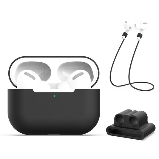 For AirPods Pro 3 in 1 Silicone Earphone Protective Case + Earphones Buckle + Anti-lost Rope Set