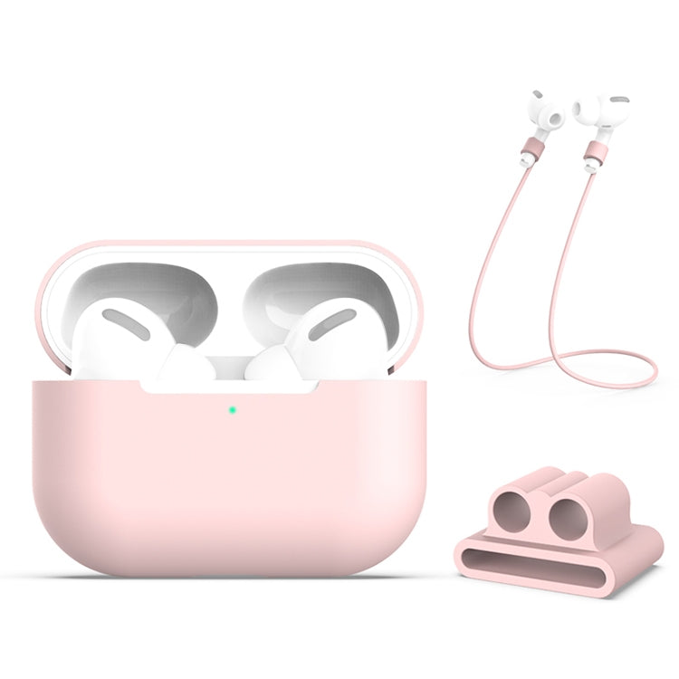 For AirPods Pro 3 in 1 Silicone Earphone Protective Case + Earphones Buckle + Anti-lost Rope Set