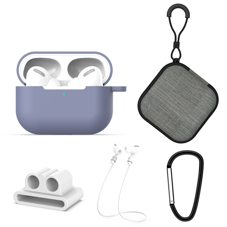 For AirPods Pro 5 in 1 Silicone Earphone Protective Case + Earphone Bag + Earphones Buckle + Hook + Anti-lost Rope Set