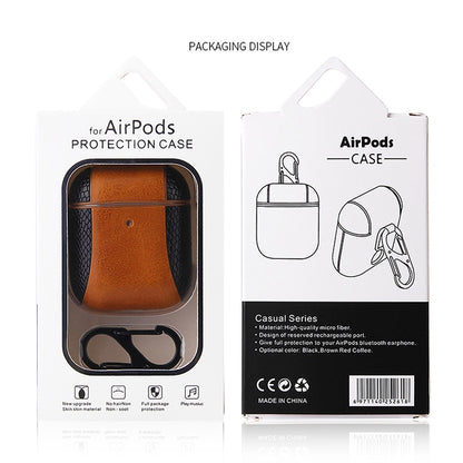 Colour-matching Flip-over Leather Earphones Shockproof Protective Case for Apple AirPods 1 / 2