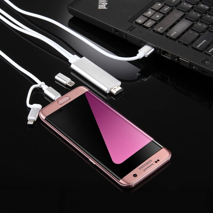 3 in 1 Micro USB & 8 Pin & Type-C to HDMI HD 1080P HDTV Adapter Cable