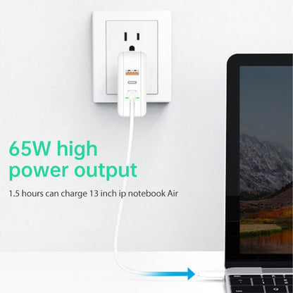 65W USB Ports x 1 + Type-C Port x 2 GaN Portable Mini Fast Charger Travel Charger with UK & US & EU Plug Set