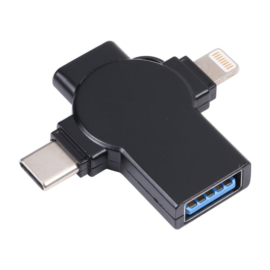 X09 4 in 1 USB to Dual 8 Pin+USB-C/Type-C Interface OTG Adapter, 4 in 1
