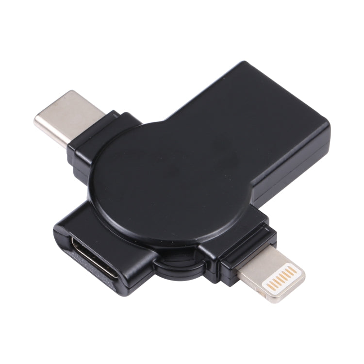 X09 4 in 1 USB to Dual 8 Pin+USB-C/Type-C Interface OTG Adapter, 4 in 1