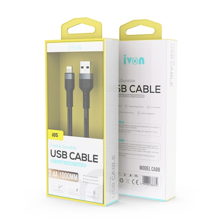 IVON CA88 12W 2.4A USB to Micro USB Nylon Braid Fast Charge Data Cable, Cable Length: 1m, Micro USB