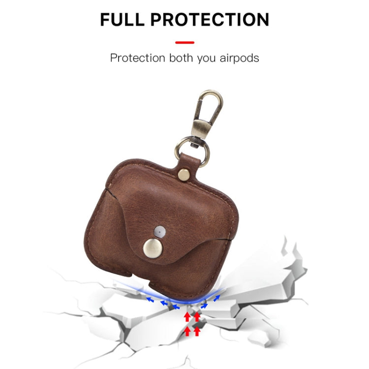 CF1108 For AirPods Pro Crazy Horse Texture Earphone Protective Leather Case with Hook