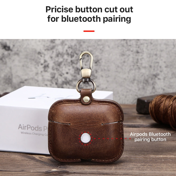 CF1108 For AirPods Pro Crazy Horse Texture Earphone Protective Leather Case with Hook