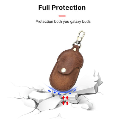 CF1109 For Galaxy Buds Crazy Horse Texture Clamshell Earphone Protective Leather Case with Hook