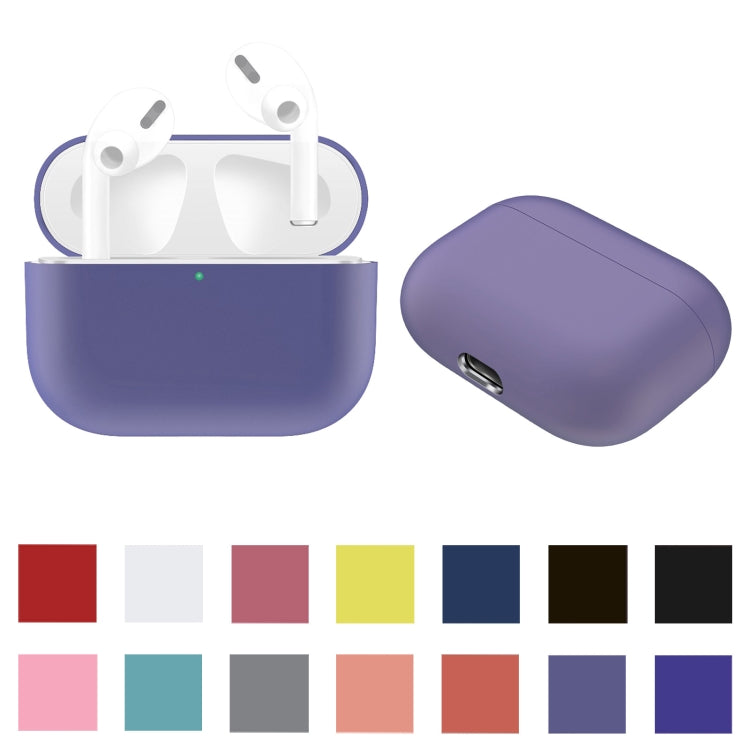 For AirPods Pro Solid Color Silicone Earphone Protective Case, Red, Black, White, Yellow, Pink, Green, Grey, Watermelon Red, Light Purple