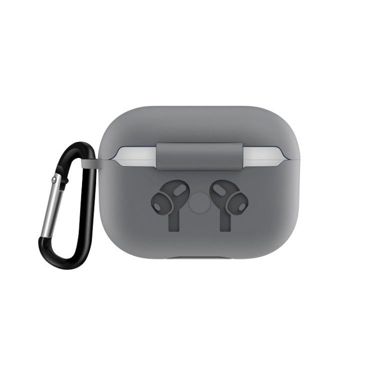 For AirPods Pro Silicone Flip Cover Earphone Protective Case with Anti-drop Buckle, Grey, Black