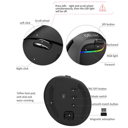 DELUX M618 Mini 2.4G Wireless 2400DPI USB Rechargeable Ergonomic Vertical Mouse, M618 Grey
