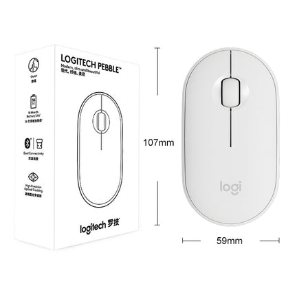 Logitech Pebble Cobblestone Shape Thin 3-keys 1000DPI Mute Wireless Bluetooth Optical Mouse, Wireless Range: 10m