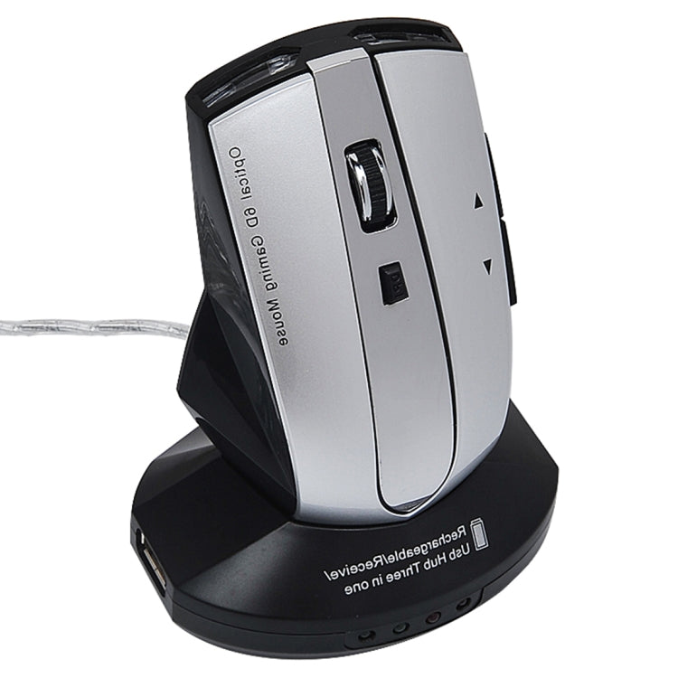 MZ-011 2.4GHz 1600DPI Wireless Rechargeable Optical Mouse with HUB Function, White + Royal Blue, Pearl White, Blue, Silver, Black, Black Silver