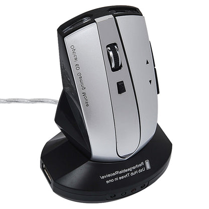 MZ-011 2.4GHz 1600DPI Wireless Rechargeable Optical Mouse with HUB Function, White + Royal Blue, Pearl White, Blue, Silver, Black, Black Silver