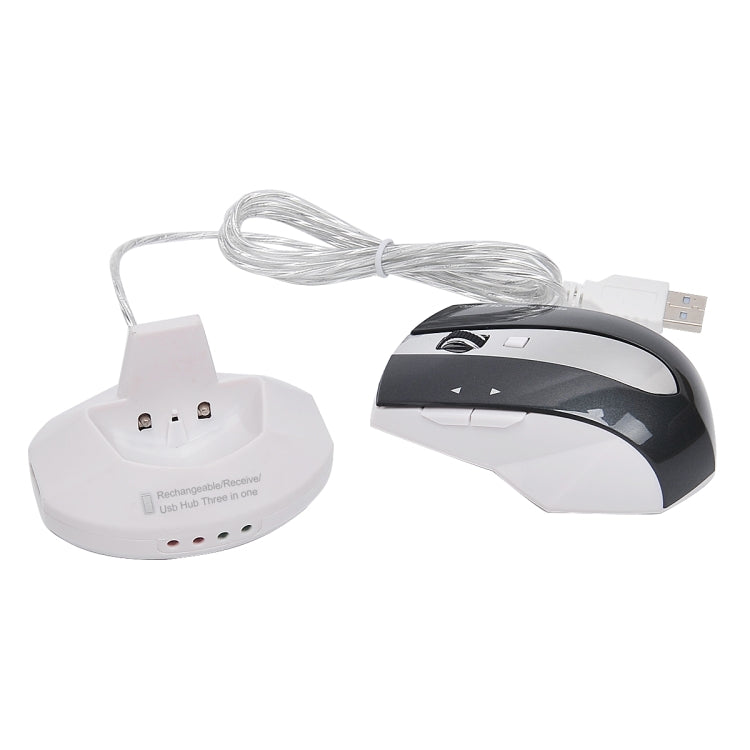 MZ-011 2.4GHz 1600DPI Wireless Rechargeable Optical Mouse with HUB Function, White + Royal Blue, Pearl White, Blue, Silver, Black, Black Silver