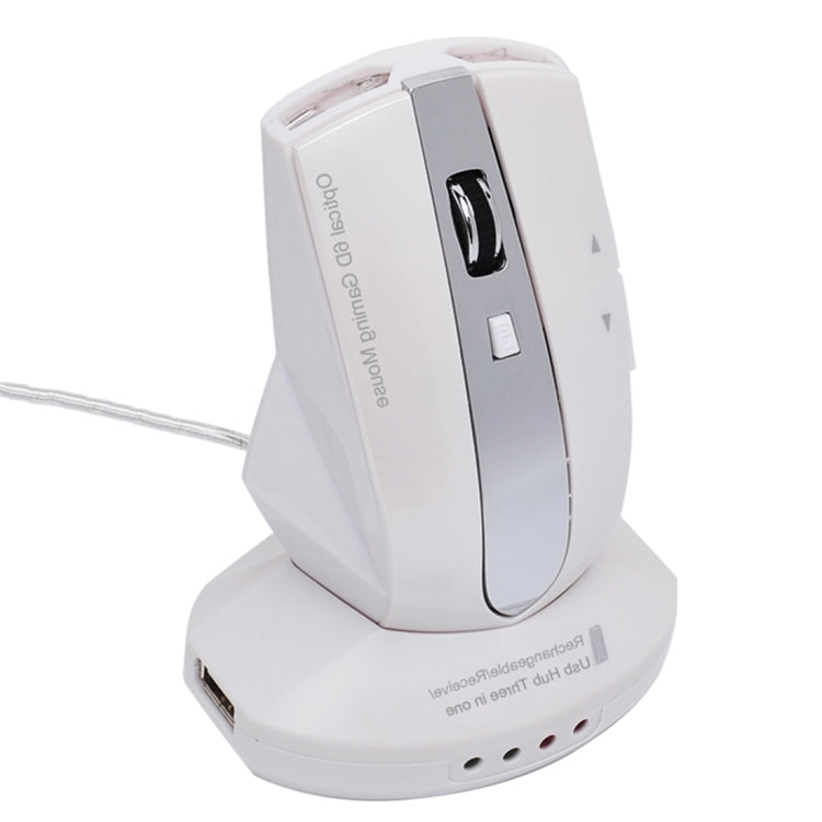 MZ-011 2.4GHz 1600DPI Wireless Rechargeable Optical Mouse with HUB Function, White + Royal Blue, Pearl White, Blue, Silver, Black, Black Silver