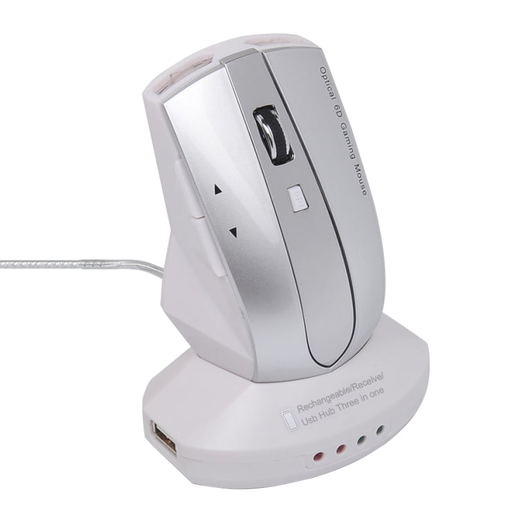 MZ-011 2.4GHz 1600DPI Wireless Rechargeable Optical Mouse with HUB Function, White + Royal Blue, Pearl White, Blue, Silver, Black, Black Silver