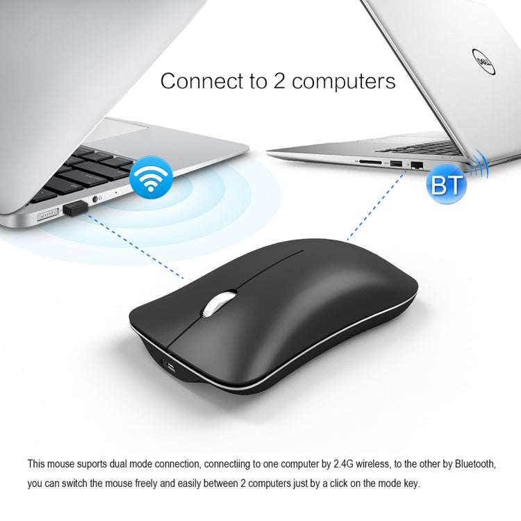 HXSJ T23 Bluetooth 5.0 + Bluetooth 3.0 + 2.4GHz Wireless Three Modes 4-Keys 1600 DPI Adjustable Ergonomics Optical Mouse, T23 Black