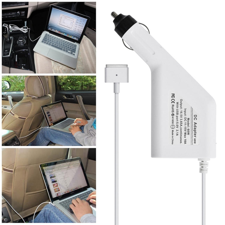 60W 16.5V 3.65A 5 Pin T Style MagSafe 2 Car Charger with 1 USB Port for Apple Macbook A1465 / A1502 / A1435 / MD212 / MD2123 / MD662, Length: 1.7m