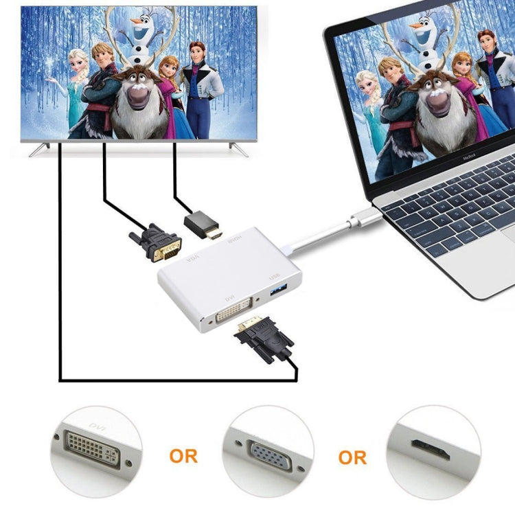 4 in 1 Hub USB-C / Type-C to VGA & DVI & HDMI & USB Adapter