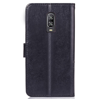 Lucky Clover Pressed Flowers Pattern Leather Case for OnePlus 6T, with Holder & Card Slots & Wallet & Hand Strap