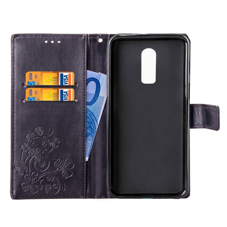 Lucky Clover Pressed Flowers Pattern Leather Case for OnePlus 6T, with Holder & Card Slots & Wallet & Hand Strap