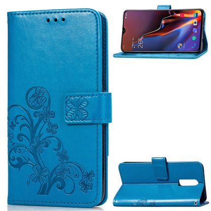 Lucky Clover Pressed Flowers Pattern Leather Case for OnePlus 6T, with Holder & Card Slots & Wallet & Hand Strap