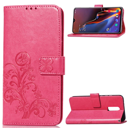 Lucky Clover Pressed Flowers Pattern Leather Case for OnePlus 6T, with Holder & Card Slots & Wallet & Hand Strap