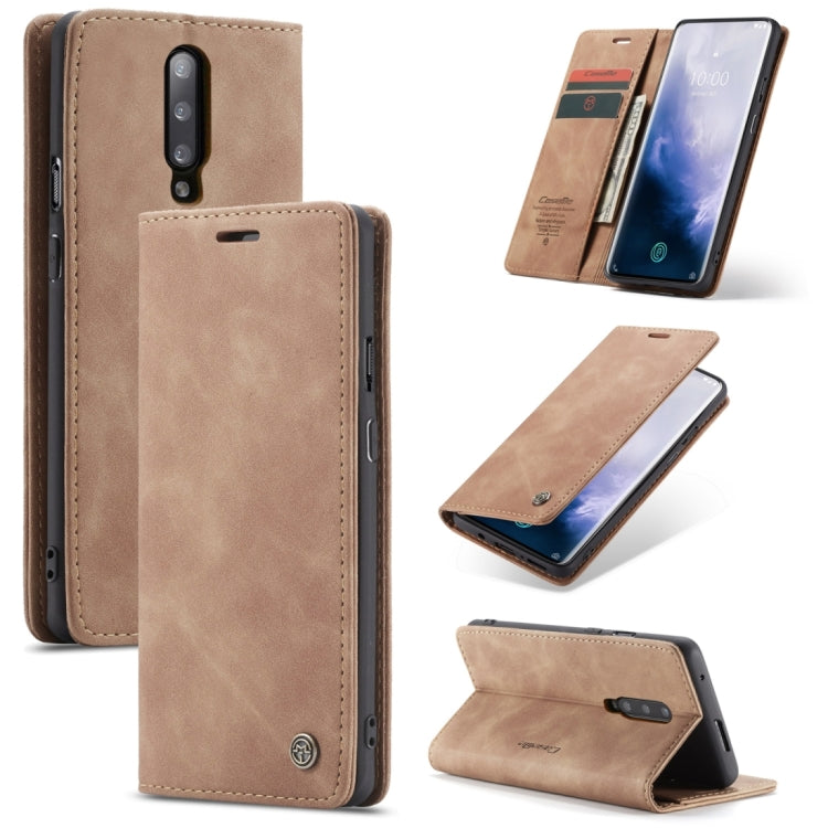 CaseMe-013 Multifunctional Retro Frosted Horizontal Flip Leather Case for OnePlus 7 Pro, with Card Slot & Holder & Zipper Wallet & Photo Frame