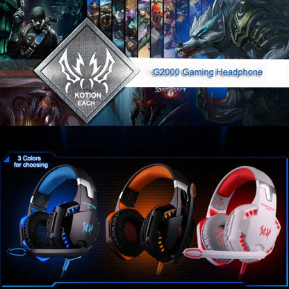 KOTION EACH G2000 Over-ear Game Gaming Headphone Headset Earphone Headband with Mic Stereo Bass LED Light for PC Gamer,Cable Length: About 2.2m(White + Red)