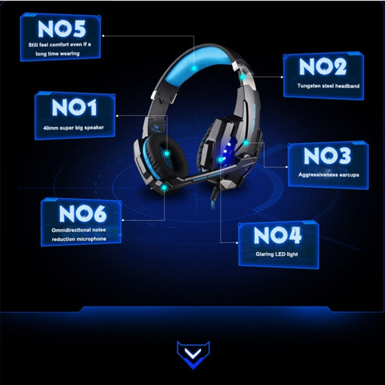 KOTION EACH G9000 3.5mm Game Gaming Headphone Headset Earphone Headband with Microphone LED Light for Laptop / Tablet / Mobile Phones,Cable Length: About 2.2m