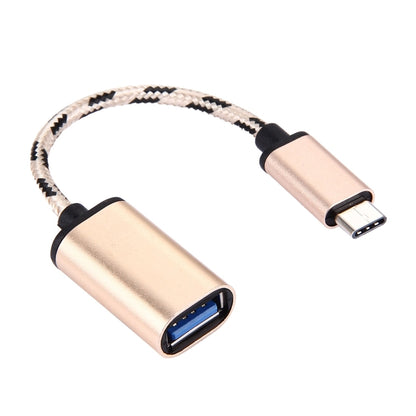 15cm Woven Style Metal Head USB-C / Type-C Male to USB 2.0 Female Data Cable