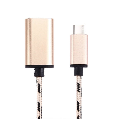 15cm Woven Style Metal Head USB-C / Type-C Male to USB 2.0 Female Data Cable