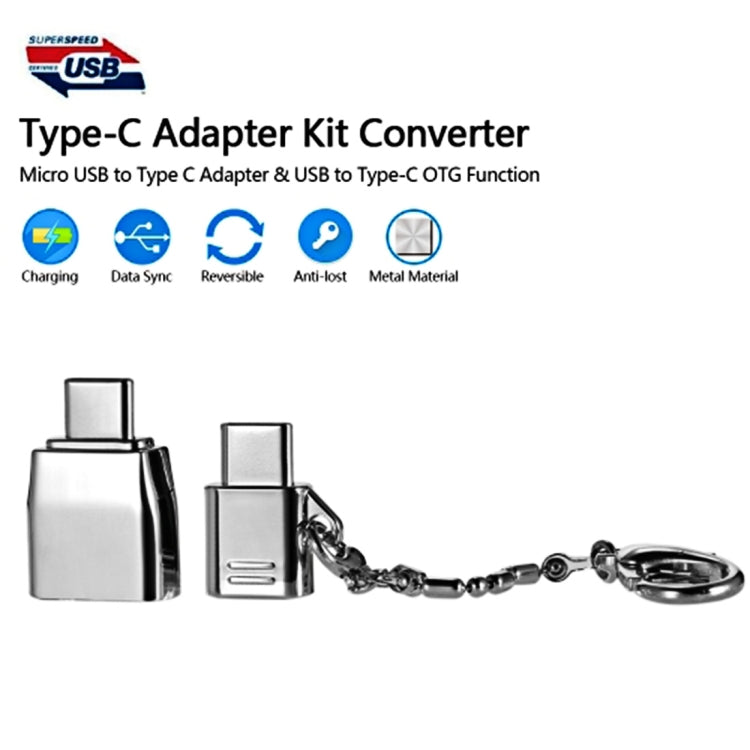 Micro USB Female to USB-C / Type-C Male + USB 2.0 Female to USB-C / Type-C Male Metal Adapter