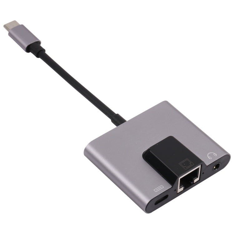 NK-1056TC 3 in 1 USB-C / Type-C Male to USB-C / Type-C Charging + Ethernet + 3.5mm Earphone Female Adapter, NK-1056TC