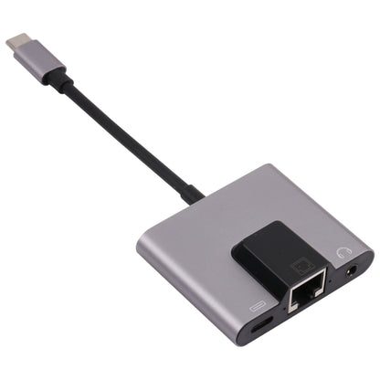 NK-1056TC 3 in 1 USB-C / Type-C Male to USB-C / Type-C Charging + Ethernet + 3.5mm Earphone Female Adapter, NK-1056TC