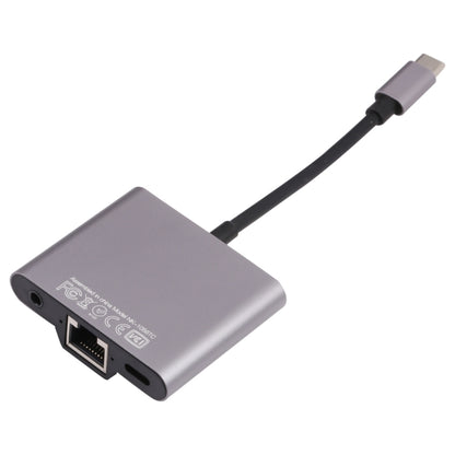 NK-1056TC 3 in 1 USB-C / Type-C Male to USB-C / Type-C Charging + Ethernet + 3.5mm Earphone Female Adapter, NK-1056TC